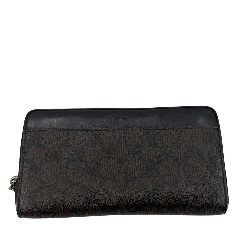 Coach Accordion Zip Brown/Black Signature Coated Canvas Wallet - Picture 1 of 8